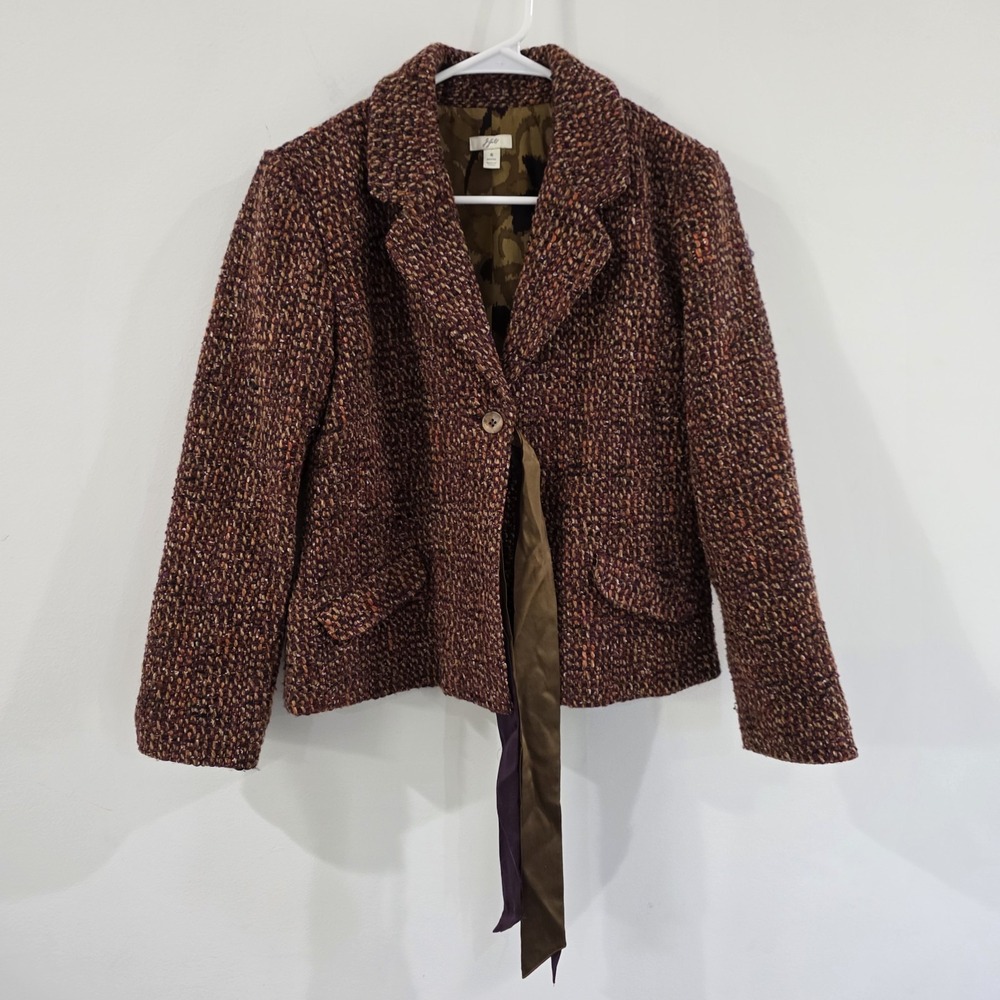 J Jill Womens Boucle Tweed Blazer Size Small Petite Lined Artsy Wool Business